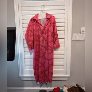 Pink Sateen Chain Print Dress